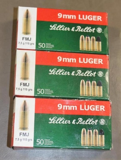 150 Rounds Sellier and Bellot 9mm Luger Ammunition