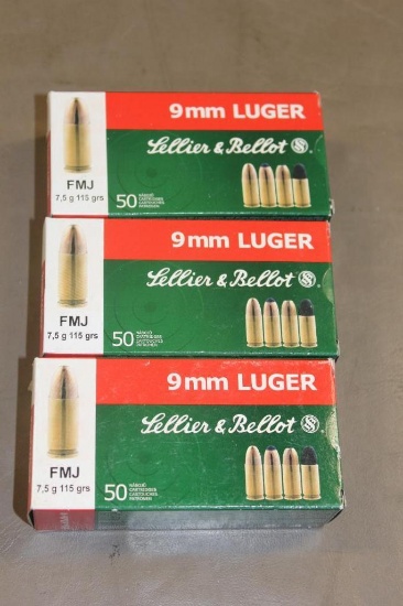 150 Rounds Sellier and Bellot 9mm Luger Ammunition