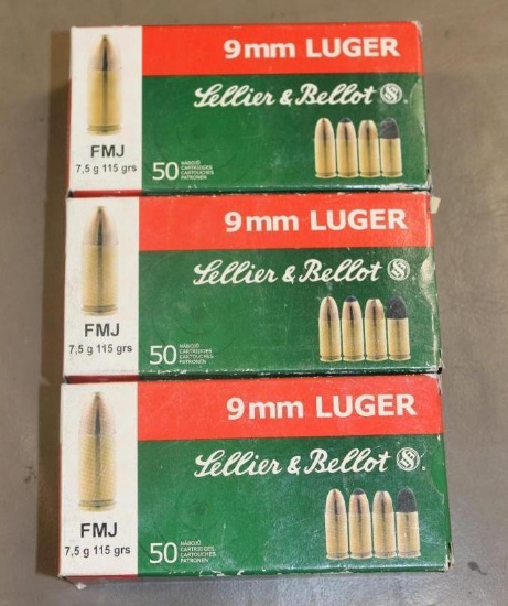 150 Rounds Sellier and Bellot 9mm Luger Ammunition