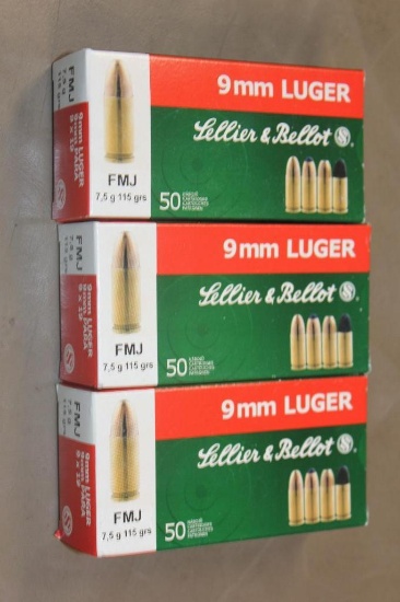 150 Rounds Sellier and Bellot 9mm Luger Ammunition
