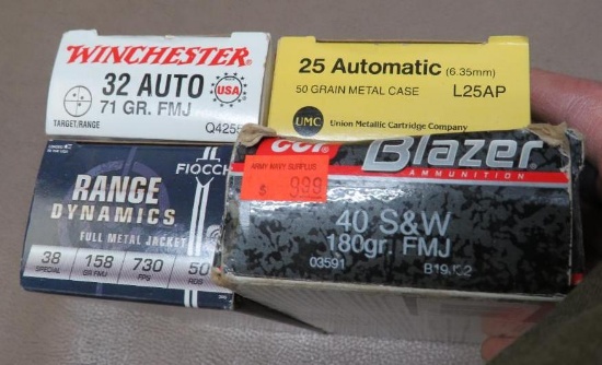 40 S&W, 38 Spl, 32 Auto and 25 ACP Ammunition