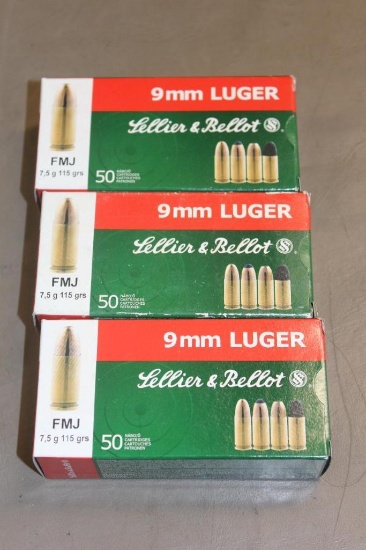 150 Rounds Sellier and Bellot 9mm Luger Ammunition