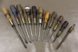 10 Winchester Screwdrivers with Wood Handles and One with Broken Handle