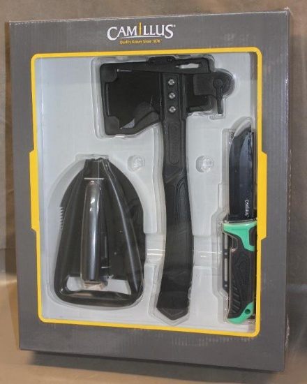 New in Box Camillus Camping Set with Hatchet, Knife, and Folding Shovel