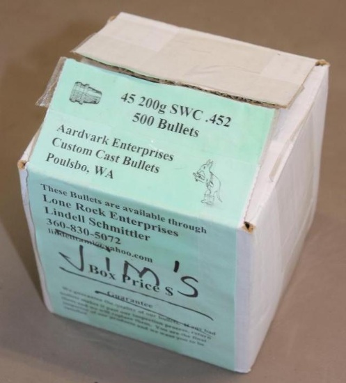 Open Box of 500 Aardvark 45 Caliber Bullets for Reloading