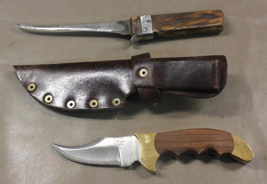 Hefty Rigid Hunting Knife in Sheath and Unmarked Filet Knife