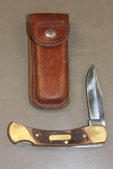 Schrade Old Timer Folding Knife in Leather Sheath