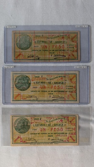 Le Tesoreria General Estado de Oaxaca Serie Z 1915 Un Peso Banknotes