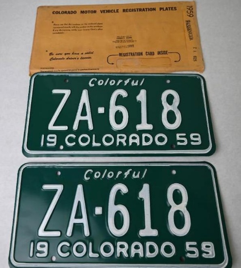 1959 Colorado License Plate Pair!