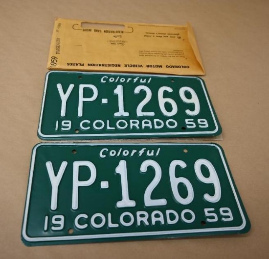 1959 Colorado License Plate Pair YP-1269!