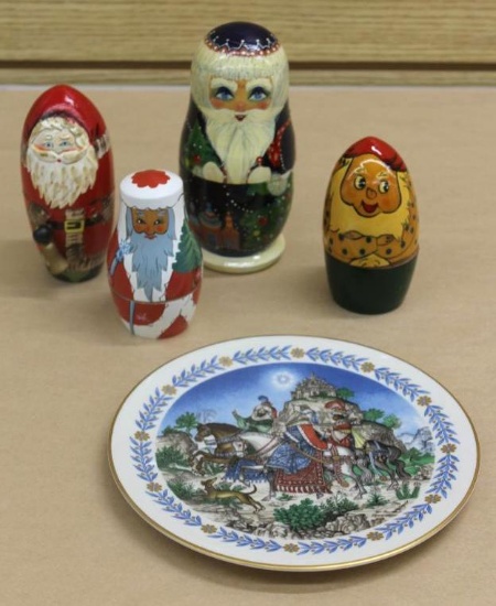 Four Russian Doll Santas and Decorative "The Magi" Fleetwood Plate