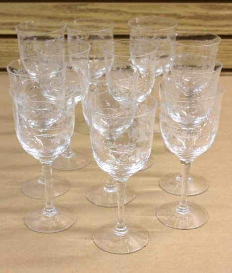 12 Etched Crystal Goblets