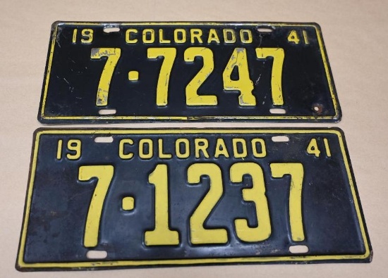 Two 1941 Colorado Single License Plates