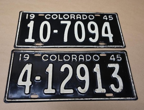 Two 1945 Colorado Single License Plates