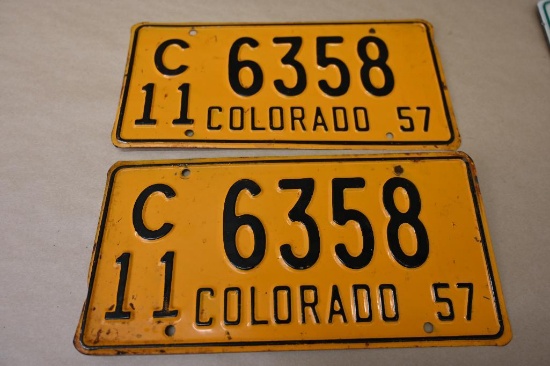 1957 Colorado License Plate Pair
