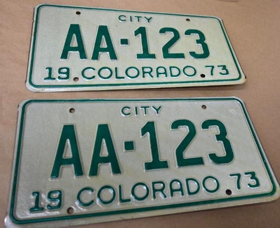 1973 Colorado City Plate Pair AA-123!