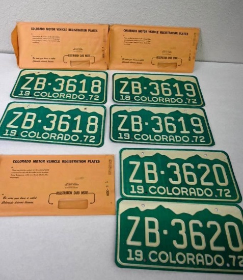 Three 1972 Colorado License Plate Pairs!