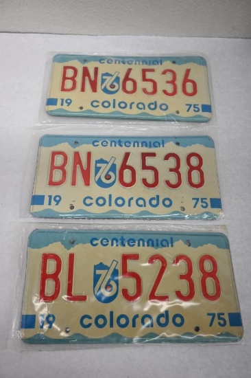 Three 1975 Colorado Centennial License Plate Pairs