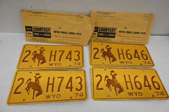 Two 1974 Wyoming License Plate Pairs