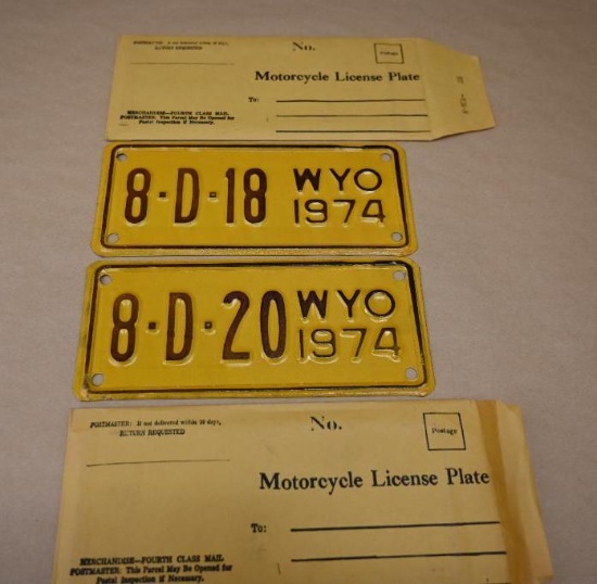 Two 1974 Wyoming Motorcycle Plates!