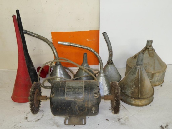 Wards Grinder & Six Galvanized Funnels