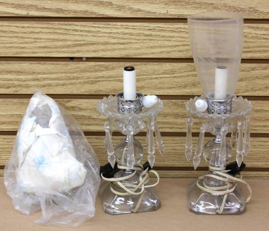 Pair of Electric Glass Chandelier Lamps
