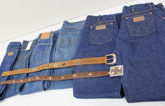 Wrangler and Levi's Denim with Two Women's Leather Belts