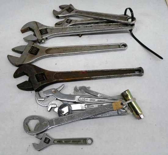 Eight Adjustable Wrenches