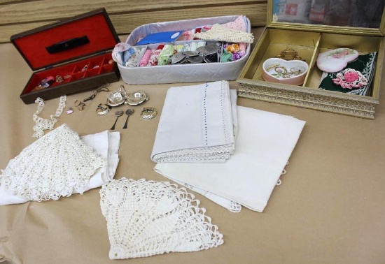 Jewelry in Boxes and Mixed Textiles