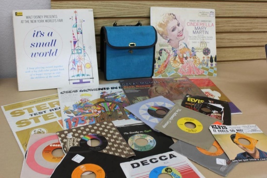 Carrying Case Filled with 45s and More Records