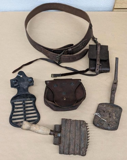 Antique Foot Steps, Curry Comb, and Leather Goods