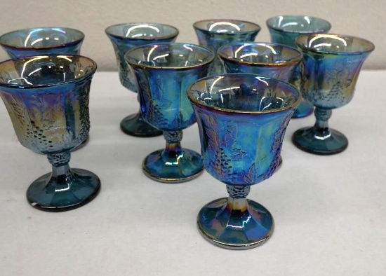 Nine Carnival Glass Cups