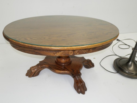 Oval Oak Claw Foot Table with Floor Lamp