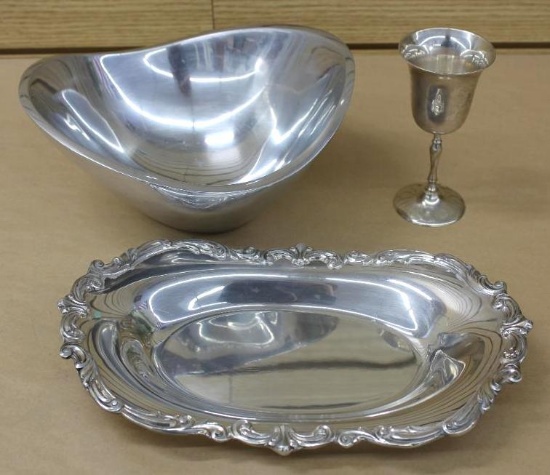 Nambe Metal Alloy Bowl and Two Silver-Plate Pieces