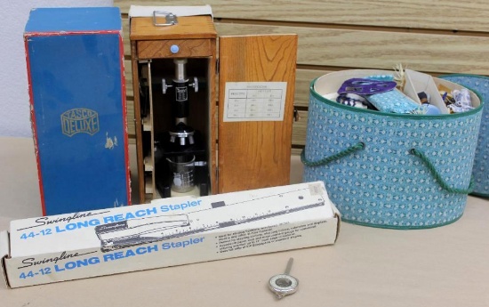 Tasco Deluxe Microscope Set in Wood Case, German Inch to Foot Tool and More