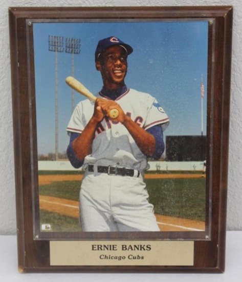 Passport Creations Chicago Cubs, Ernie Banks Photo on Wood Plaque
