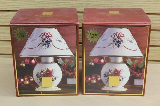 Pair of Lenox Winter Greetings Candle Lamps in Boxes