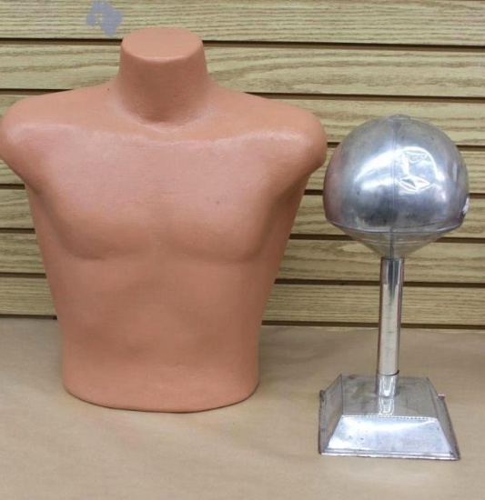 Mannequin Bust and Metal Hat Stand