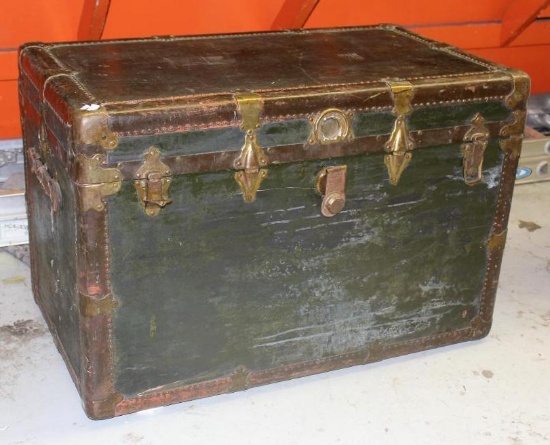 Beautiful Antique Wood Steamer Trunk by AE Meek