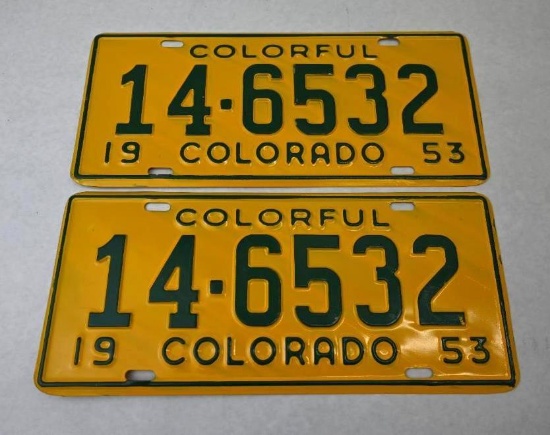 1953 Colorado License Plate Pair!