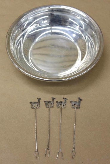 Sterling Silver Reed and Barton Small Bowl and Four Cocktail Forks
