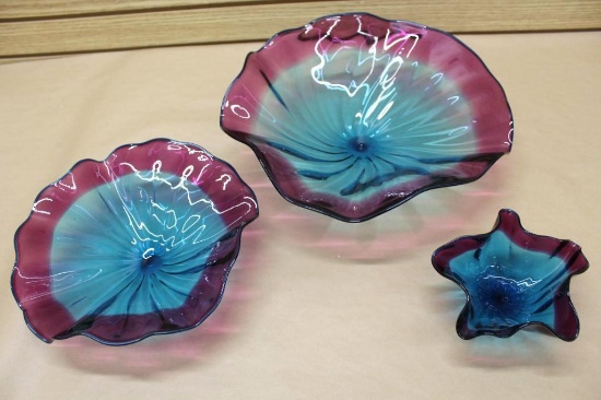 Set of Three Beautiful Artist-Made Glass Bowls
