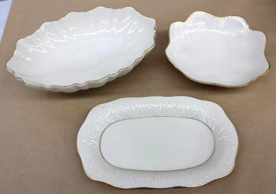 Three Pieces Gold-Rimmed Lenox China Serving Dishes