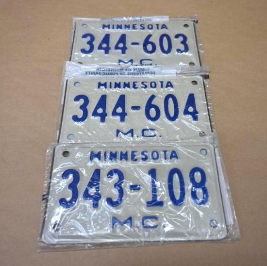 Three NOS Minnesota Motorcycle Plates!