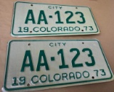 1973 Colorado City Plate Pair AA-123!