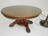 Oval Oak Claw Foot Table with Floor Lamp