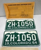 1964 Colorado License Plate Pair!