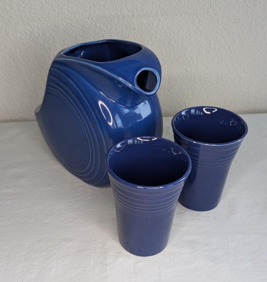 Fiesta Blue Disc Pitcher and Tumblers