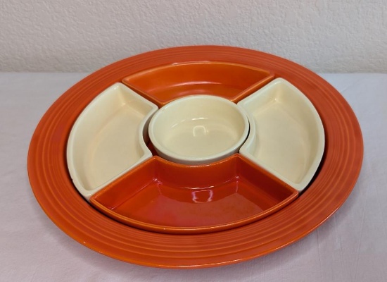 Ivory and Red/Orange Fiestaware Relish Tray