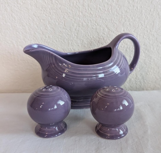 Lilac Fiesta Gravy Boat and Salt & Pepper Shakers